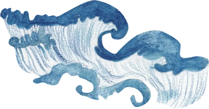 Ilustração de onda em azul, base da estampa Maré