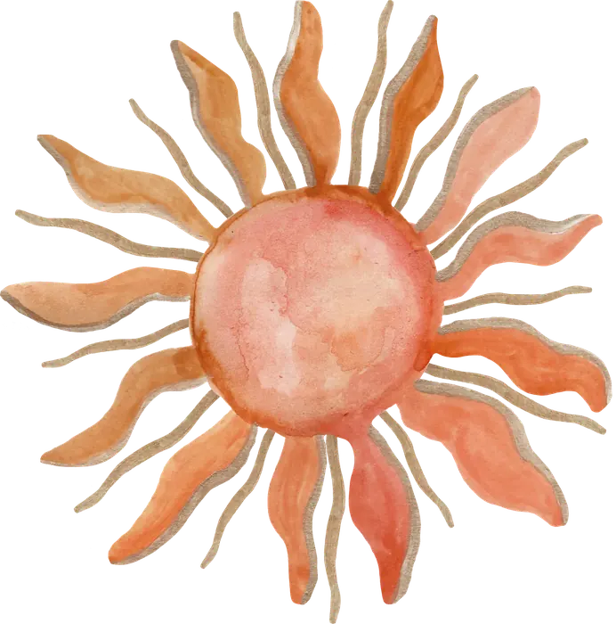 Ilustração de sol em aquarela laranja, base da estampa Brasa